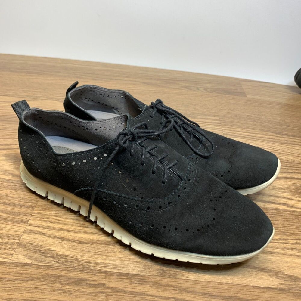 Cole‎ Haan Women's Zero Grand Wing Oxford Black Suede 9.5 B Lace Up Shoes